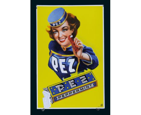 Pez Peppermint, Zustand: 1, Österreich, 50er Jahre, 48 x 72 cm, abgekantet, Pyro-Email, Boos &amp; Hahn, Ortenberg/Baden, mit