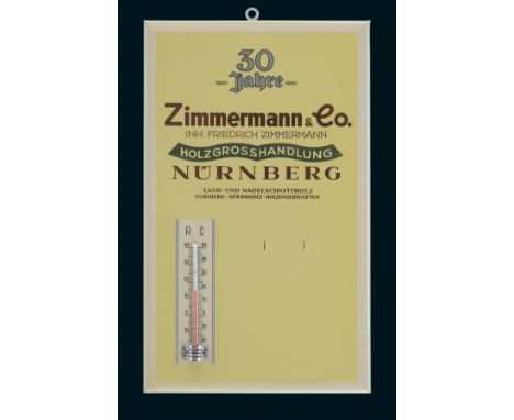 Zimmermann Thermometer, Zustand: 1+, Nürnberg, 1950, 21 x 34 cm, Imo-Glanzplakat, funktionstüchtiges Thermometer, in der Orig