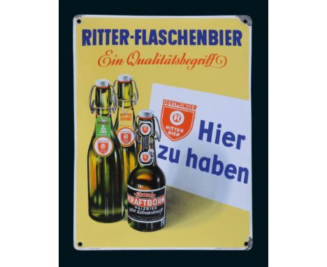 Ritter-Flaschenbier, Zustand: 1-2, Dortmund, 50er Jahre, 30 x 40 cm, gewölbt, Ferro-Email, C. Robert Dold, Offenburg i. Baden
