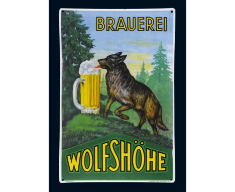 Brauerei Wolfshöhe, Zustand: 1+, Wolfshöhe, um 1930, 40 x 60 cm, gewölbt, Ferro-Email, C. Robert Dold, Offenburg i. Baden, sc