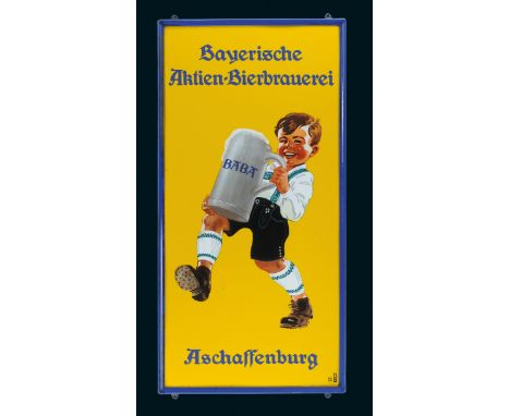 BABA Bayerische Aktien-Bierbrauerei, Zustand: 1+, Aschaffenburg, 50er Jahre, 60 x 120 cm, flaches Emailschild im Original Ema