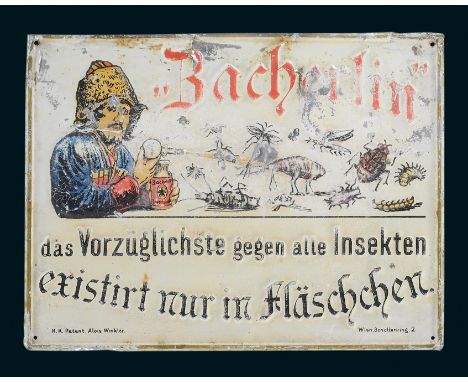 Zacherlin, Zustand: 3, Österreich, um 1910, 34 x 26 cm, geprägtes, lithographiertes Blechschild, bezeichnet: K. K. Patent, Al