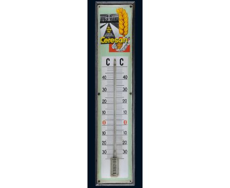 Ceresan Thermometer, Zustand: 1-2, Leverkusen, um 1950, 22 x 103 Gesamtmaß, Schild gewölbt, schabloniert und umgedruckt, Ther