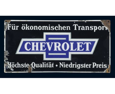 Chevrolet für ökonomischen Transport, Zustand: 3, 30er Jahre, 66 x 33 cm, gewölbt, Ferro-Email, C. Robert Dold, Offenburg i. 