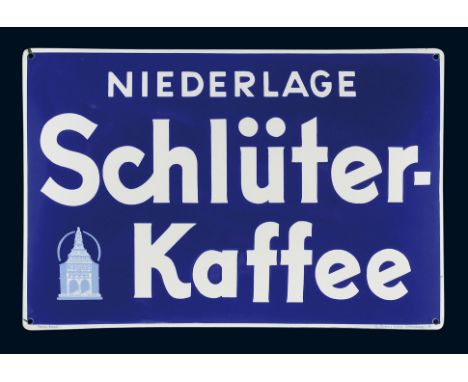 Schlüter-Kaffee, Zustand: 1+, Gießen, 20er Jahre, 50 x 33 cm, gewölbt, Ferro-Email, C. Robert Dold, Offenburg i. Baden, schab