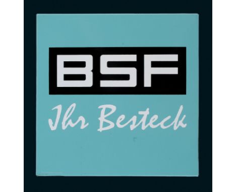 BSF Ihr Besteck, Zustand: 0, Bremen, 60er Jahre, 36 x 36 cm, abgekantet, dünn schabloniert, Pyro-Email, Boos &amp; Hahn, Orte