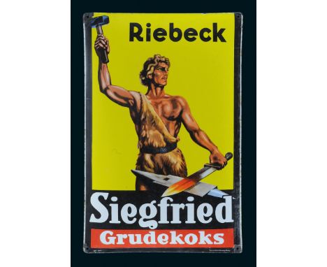 Siegfried Riebeck Grudekoks, Zustand: 2, 30er Jahre, 49 x 74 cm, gewölbt, Pyro-Email, Boos &amp; Hahn, Ortenberg-Baden, schab