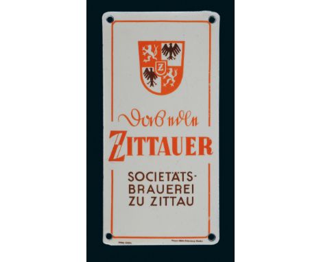 Zittauer Societäts Brauerei, Zustand: 0, Zittau, 30er Jahre, 9 x 18 cm, gewölbt, Pyro-Email, Boos und Hahn, Ortenberg/Baden, 