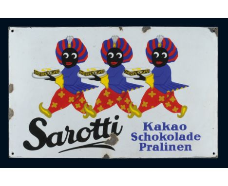 Sarotti Kakao Schokolade, Zustand: 2-3, Berlin, um 1918, 97 x 60 cm, abgekantet, Ferro-Email, C. Robert Dold, Offenburg i. Ba