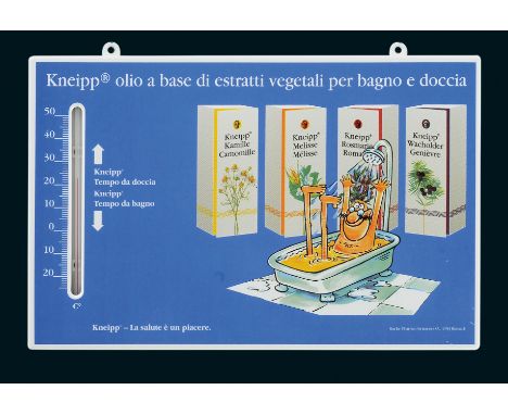 Kneipp Thermometer, Zustand: 1++, Reinach (CH), 90er Jahre, 42 x 27 cm, abgekantet, Pyro-Email, Boos &amp; Hahn, Ortenberg-Ba