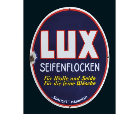 Lux Seifenflocken, Zustand: 2, Mannheim, 20er Jahre, 30 x 38 cm, gewölbt, Ferro-Email, C. Robert Dold, Offenburg i. Baden, di