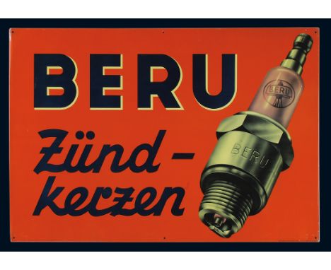 Beru Zündkerze, Zustand: 1, Ludwigsburg, 50er Jahre, 74 x 52 cm, flaches Blechschild, Blechdosen- &amp; Plakatfabrik G. Staeh