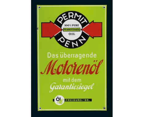 Pennzoil Motorenöl, Zustand: 1, Freiburg, 50er Jahre, 38 x 58 cm, abgekantet, Ferro-Email, C. Robert Dold, Offenburg i. Baden