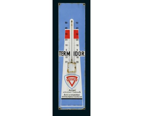 Purfina Termidor, Zustand: 1-2, Belgien, 1954, 18 x 73 cm, abgekantet, bezeichnet: Howoco-Brux., schabloniert, Thermometer fe