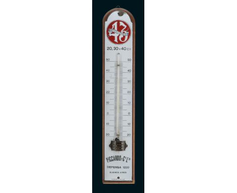 43 Thermometer, Zustand: 1-2, Argentinien, 30er Jahre, 9 x 50 cm, gewölbt, schabloniert und umgedruckt, bezeichnet: Ferrai y 