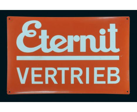 Eternit Vertrieb, Zustand: 1, 50er Jahre, 60 x 40 cm, gewölbt, Pyro-Email, Boos &amp; Hahn, Ortenberg-Baden, schabloniert. Et