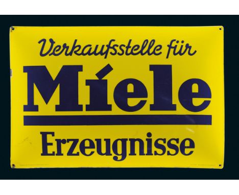 Miele Erzeugnisse, Zustand: 1-2, Gütersloh, 30er Jahre, 74 x 50 cm, gewölbt, Pyro-Email, Boos &amp; Hahn, Ortenberg-Baden, sc