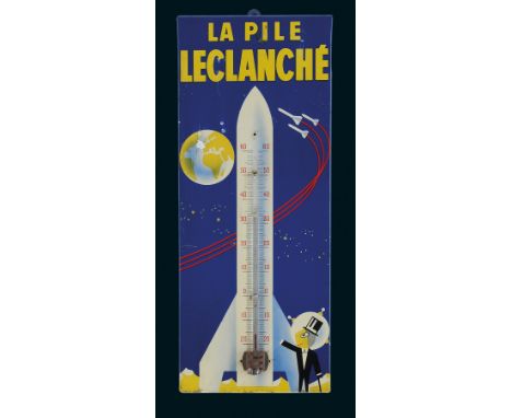 La Pile Laclanché, Zustand: 1-2, Frankreich, 50er Jahre, 12 x 30 cm, Blechschild mit Pappe hinterlegt, Thermometer gebrochen.
