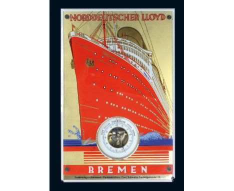Norddeutscher Lloyd Barometer, Zustand: 1, Bremen, um 1932, 38 x 57 cm, Hinterglaslithographie auf Holzkorpus, funktionstücht
