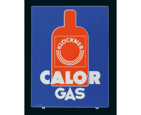 Calor Gas Klöckner, Zustand: 1/1-2, 60er Jahre, 39 x 51 cm, abgekantet, Pyro-Email, Boos &amp; Hahn, Ortenberg-Baden, mit Her