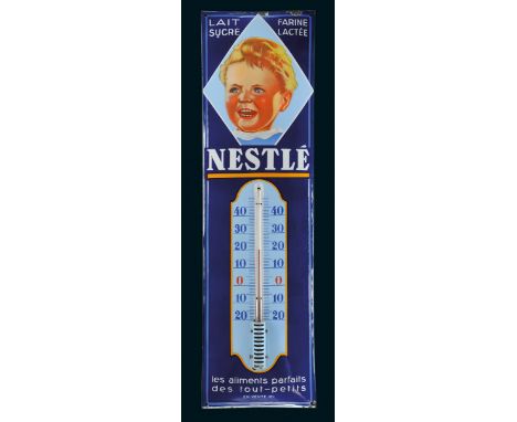 Nestlé Thermometer, Zustand: 1, Frankreich, um 1920, 33 x 115 cm, extrem dickbauchig gewölbt, bezeichnet: Importe de Belgique