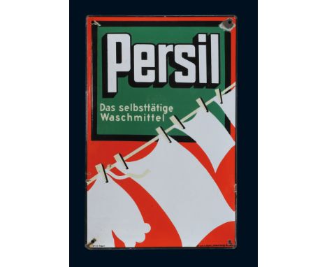 Persil das selbsttätige Waschmittel, Zustand: 1-2, Österreich, 30er Jahre, 38 x 57 cm, gewölbt, nach hinten gefalzte Kanten, 