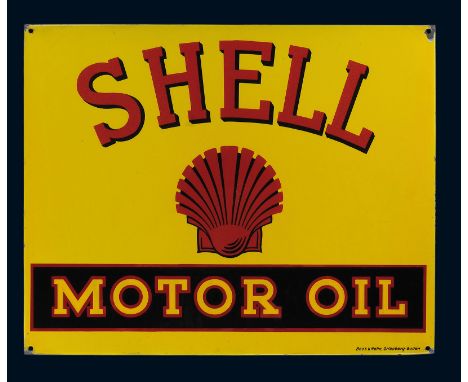 Shell Motor Oil, Zustand: 1/1-2, 20er Jahre, 97 x 73 cm, abgekantet, Pyro-Email, Boos &amp; Hahn, Ortenberg-Baden, schablonie