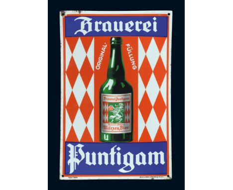 Puntigamer Bier, Zustand: 1-2, Graz-Puntigam (AT), um 1930, 33 x 50 cm, gewölbt, Pyro-Email, Boos &amp; Hahn, Ortenberg-Baden