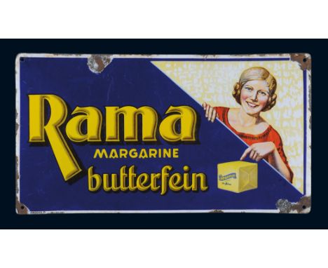 Rama Margarine butterfein, Zustand: 3, Hamburg, 20er Jahre, 55 x 30 cm, gewölbt, Ferro-Email, C. Robert Dold, Offenburg i. Ba