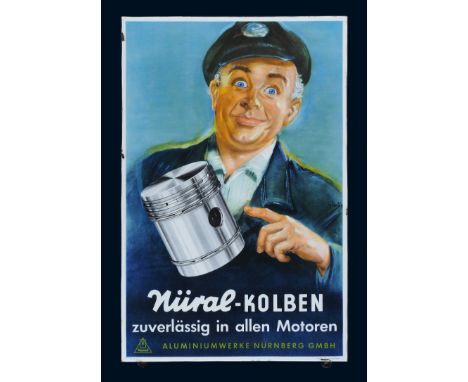 Nüral Kolben, Zustand: 1, Nürnberg, 50er Jahre, 48 x 73 cm, abgekantet, Pyro-Email, Boos &amp; Hahn, Ortenberg-Baden, schablo