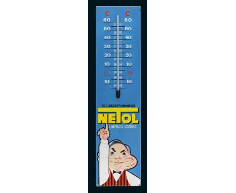 Netol Thermometer, Zustand: 1, Spanien, 50er Jahre, 30 x 122 cm, abgekantet, schabloniert und umgedruckt, funktionstüchtiges 