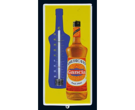 Gancia Amerikano Thermometer, Zustand: 1+, Italien, um 1960, 20 x 42 cm, flach, abgeschrägte Kanten, Pyro-Email, Boos &amp; H