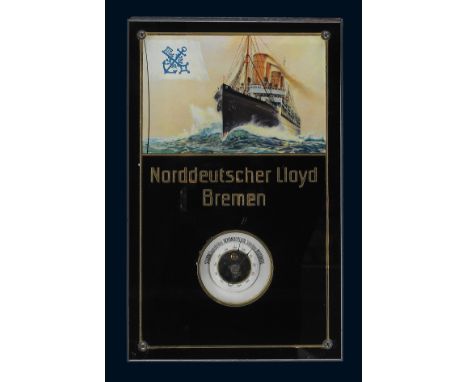 Norddeutscher Lloyd Barometer, Bremen, um 1920, 24 x 38 x 5 cm, Hinterglaslithographie auf Holzkorpus, mit funktionstüchtigem