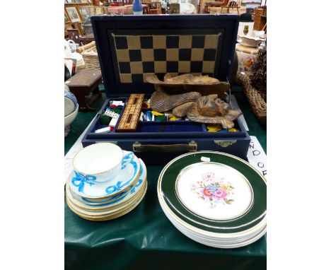 A VINTAGE GAMES COMPENDIUM BY F H AYRES, TOGETHER WITH SPODE PLATES, TWO MASKS,AND MINTON BLUE RIBBON CHINAWARE'S. 