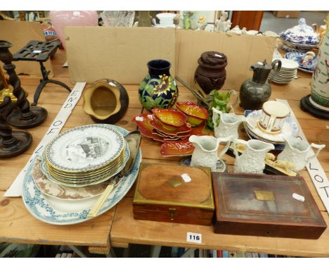 A SET OF SIX LIMITED EDITION SIDE PLATES PERTAINING TO SOUTHAM, A CARLTON WARE LEAF PATTERN CONDIMENT SET, FOUR MODERN BISQUE