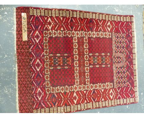 AN ANTIQUE HATCHLI BOKHARA RUG 152 x 120cm