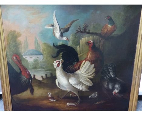 OLD MASTER SCHOOL ATTRIBUTED TO MARMADUKE CRADOCK.  POULTRY BY THE LAKE.  OIL ON CANVAS  89 x 102 cm