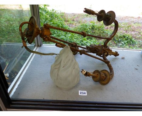 A FLAME GLASS SHADE AND A HANGING CANDELABRA LIGHT FITTING