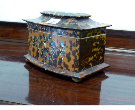 A 19th CENTURY TORTOISESHELL AND INLAID TEA CADDY