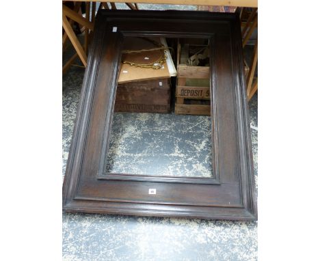 A LARGE OAK MOULDED PICTURE FRAME, TWO VINTAGE CRATES ETC.