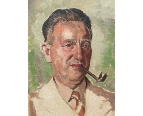 •RONALD OSSORY DUNLOP (1894-1973)  ARR.  PORTRAIT OF A MAN SMOKING A PIPE. OIL ON CANVAS 51 x 41 cms