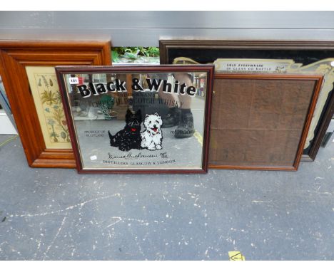 A BLACK WHITE OLD SCOTCH WHISKY ADVERTISING MIRROR, TOGETHER WITH A COCO COLA ADVERTISING MIRROR. A OXFORDSHIRE FRAMED MAP AN