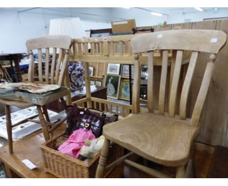 A PINE STICK STAND TOGETHER WITH TWO KITCHEN CHAIRS