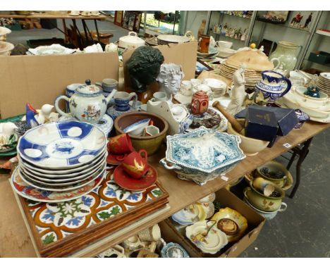 DAVENPORT LONGPORT PLATTERS, EMMA BRIDGEWATER CANDLE HOLDERS,ORIENTAL WARES, WEDGWOOD JUG, GIEN FRENCH PLATES, ROYAL WORCESTE
