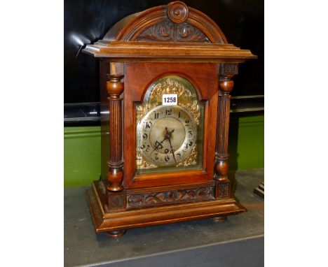 A MAHOGANY CASED WURTEMBERG MANTEL CLOCK, THE MOVEMENT STRIKING AND CHIMING ON FIVE RODS, PAPER LABELLED FOR A SPIEGALHALTER,
