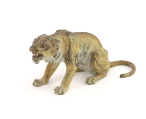   A Franz Bergman cold painted bronze model of a snarling tigerStamped ‘Bergman, Geschutz, 479’H 10cm. L 19cm. 