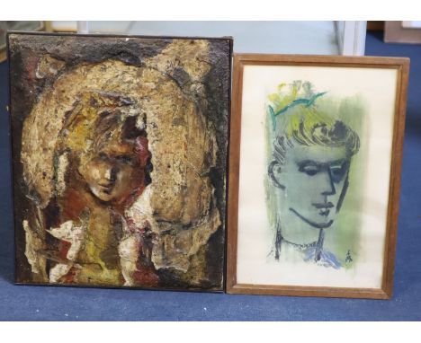  § Paul Dufau (French, 1897-1989)PortraitMixed media on boardSigned, together with a head study on paper,55 x 45cm. &amp; 48 