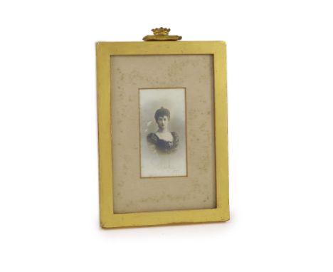 Maud of Wales (The Queen Consort of Norway), a signed portrait photograph, dated 1899in a simple gilt plaster frame, surmount
