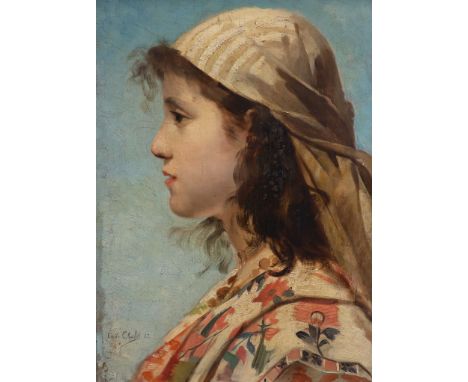   Emile Charlet (French, 1851-1910)Portrait of an Eastern BeautyOil on panelSigned and dated ‘8243 x 31cm. 