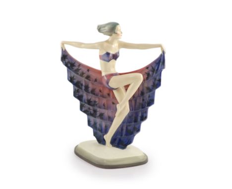   Josef Lorenzl for Goldscheider, a rare large pottery figure of a dancer,black printed ‘Goldscheider made in Austria’ mark, 